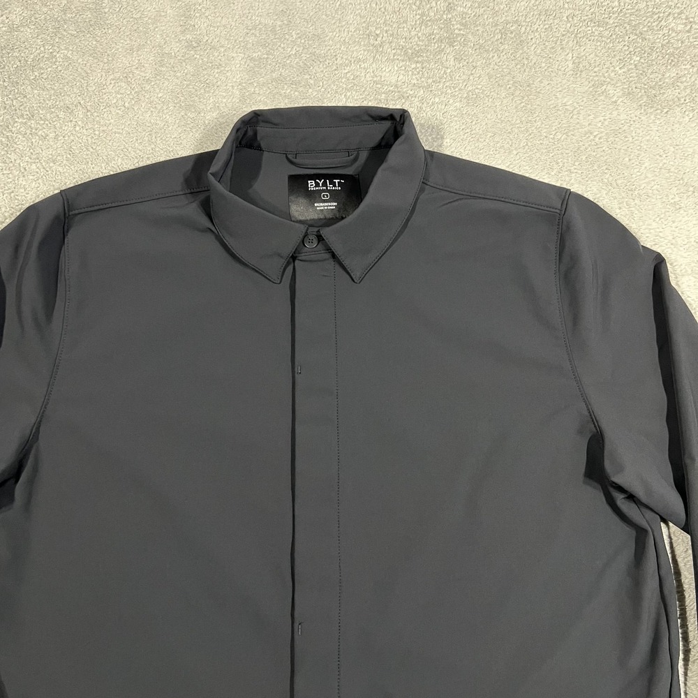 BYLT Tech Nylon Shirt Jacket Mens Large Black Button Up Long Sleeve Layering - Picture 5 of 16